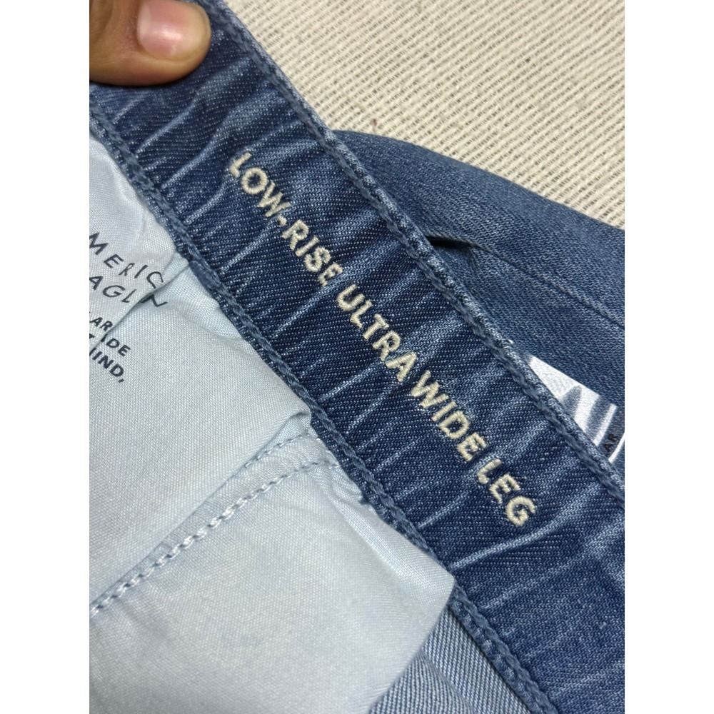 American Eagle Ultra Wide Leg Jeans Womens L Blue Dreamy Drape Low Rise 5855 - Picture 5 of 14